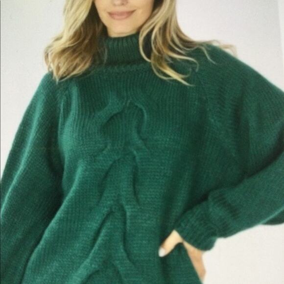 Zenana Puff Sleeve Turtleneck Sweater-Hunter Green (Small) - Picture 3 of 3